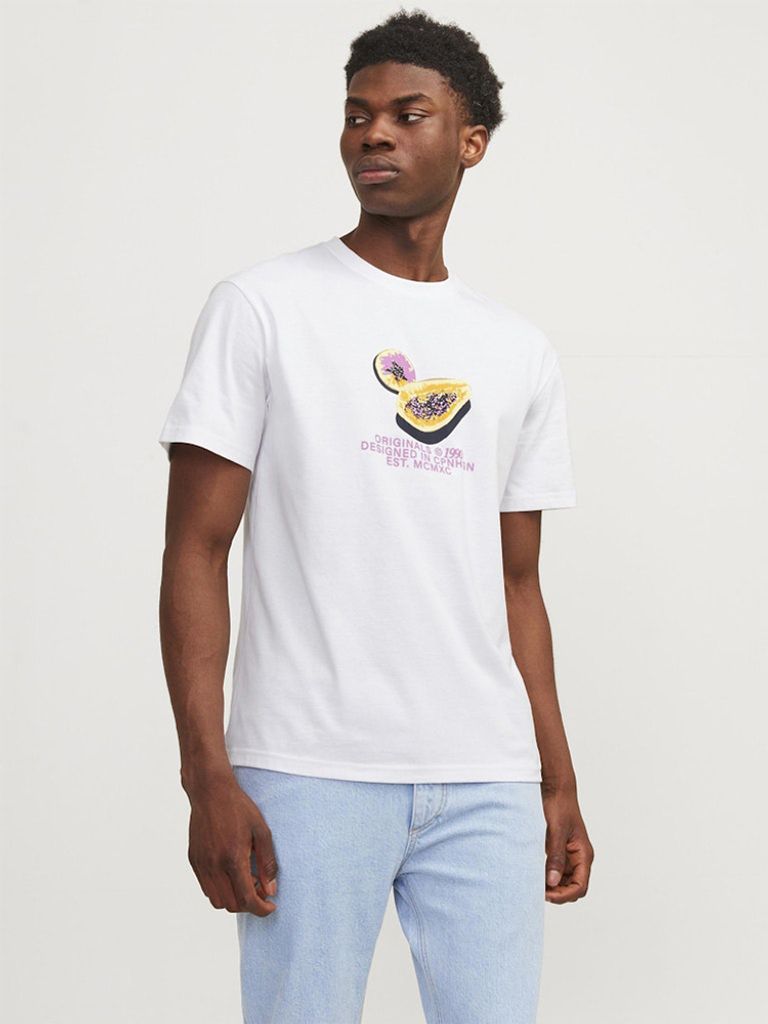 Jack & Jones Tampa Aop Branding Kurzarm-t-shirt Weiß S Mann Weiß S