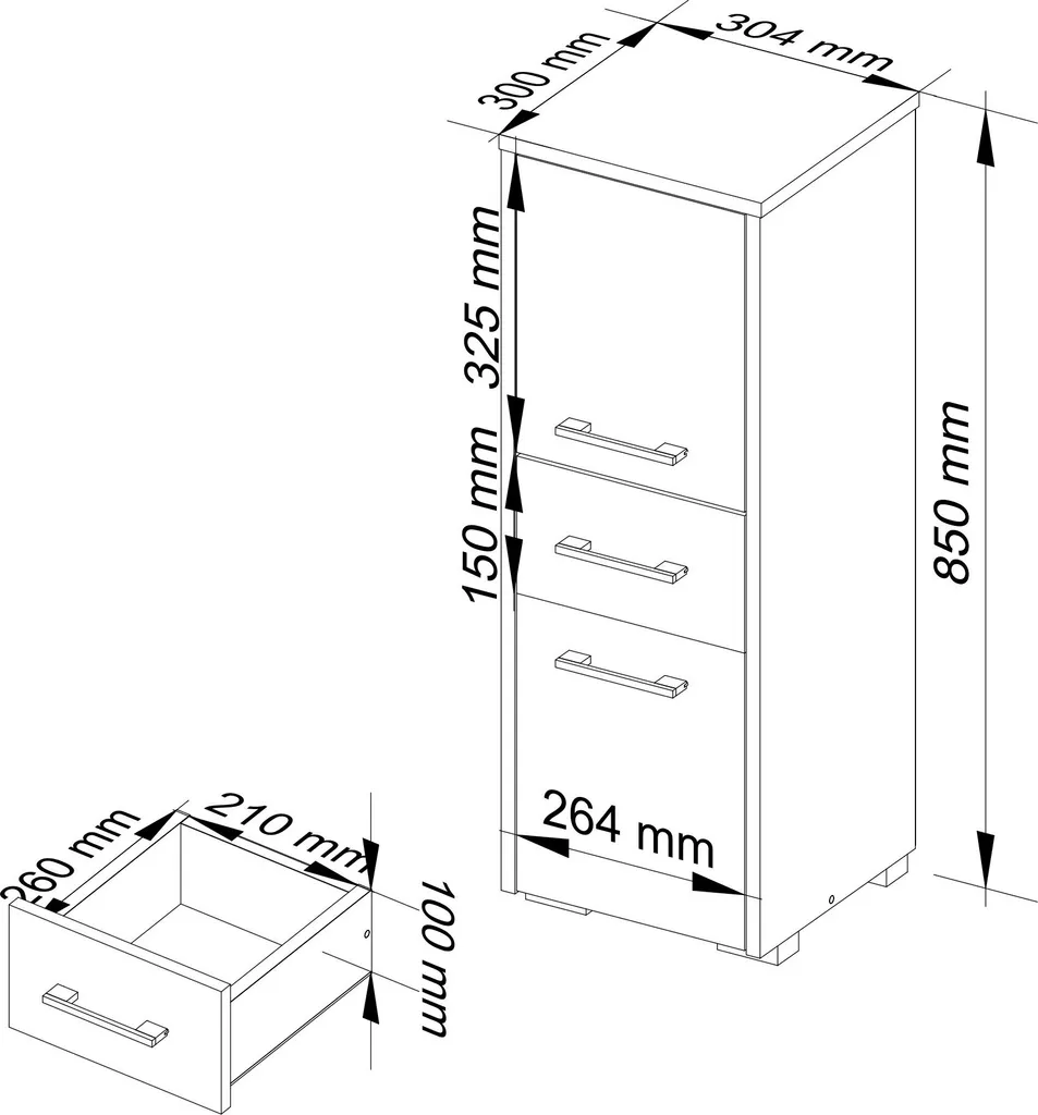 Armadietto Bagno Multiuso 30cm: 1 Cassetto, 2 Ante, 3 Ripiani - 3