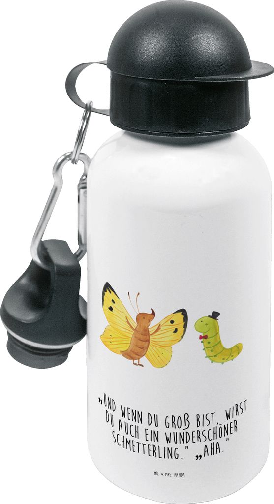 Mr. & Mrs. Panda Trinkflasche Raupe Schmetterling - Weiß - Geschenk, Wasserflasche, Kindergarten, Kindertrinkflasche, Kita, Kinder, Entwicklung, L...