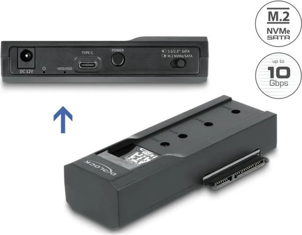 Convertisseur USB-C 5Gbps Delock 64253 pour SSD M.2 et SATA HDD 2.5"