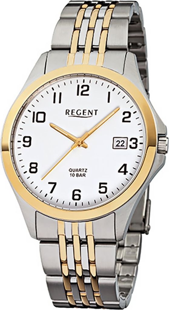 Regent Stahl Herren Uhr F-917 Quarzuhr Armband silber gold D2URF917