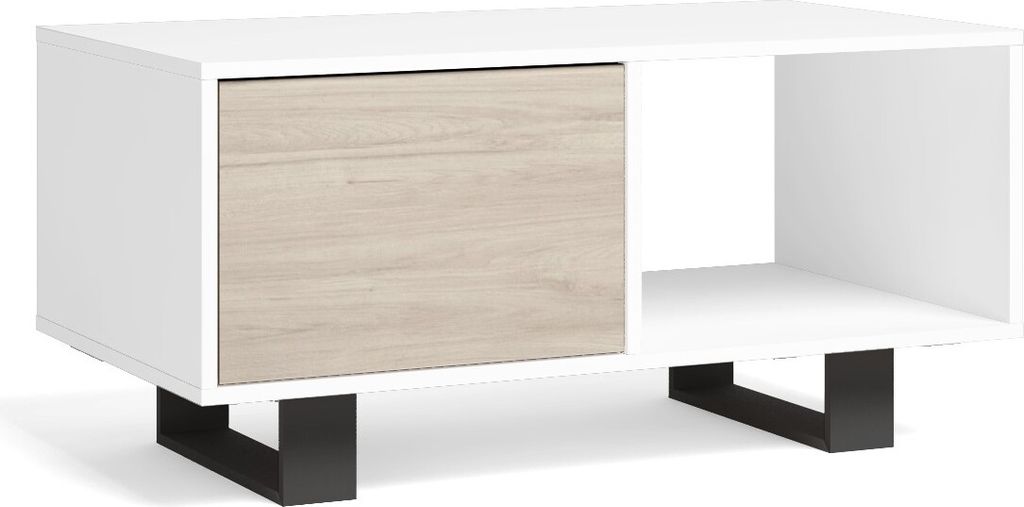 Couchtisch für Esszimmer, Modell Wind, Weiß und Eiche farbe, 92x50x45cm