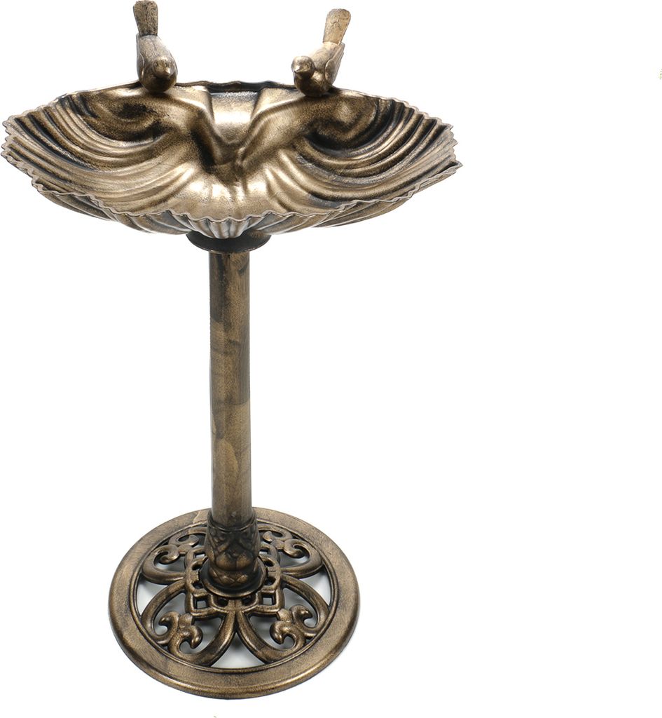 Garten Vogeltränke muschelförmig mit 2 Deko-Vögeln, Vogelbad im Retro-Design, Kunststoff, 3 Heringe für festen Stand, bronzefarben, (BxH) ca. 4...