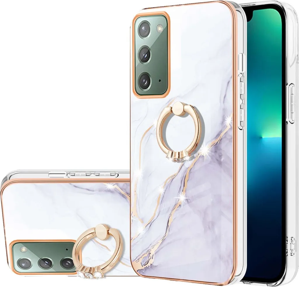 Custodia Marble per Samsung Galaxy Note 20, custodia protettiva in silicone TPU con supporto ad anello Gold