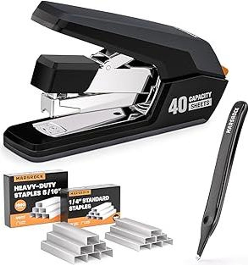 Müheloser Hefter,Für 40 Blatt,1-Finger-Press-Heftung,Ergonomisches Design,2000 Heftklammern und magnetischem Klammerentferner Schwarz