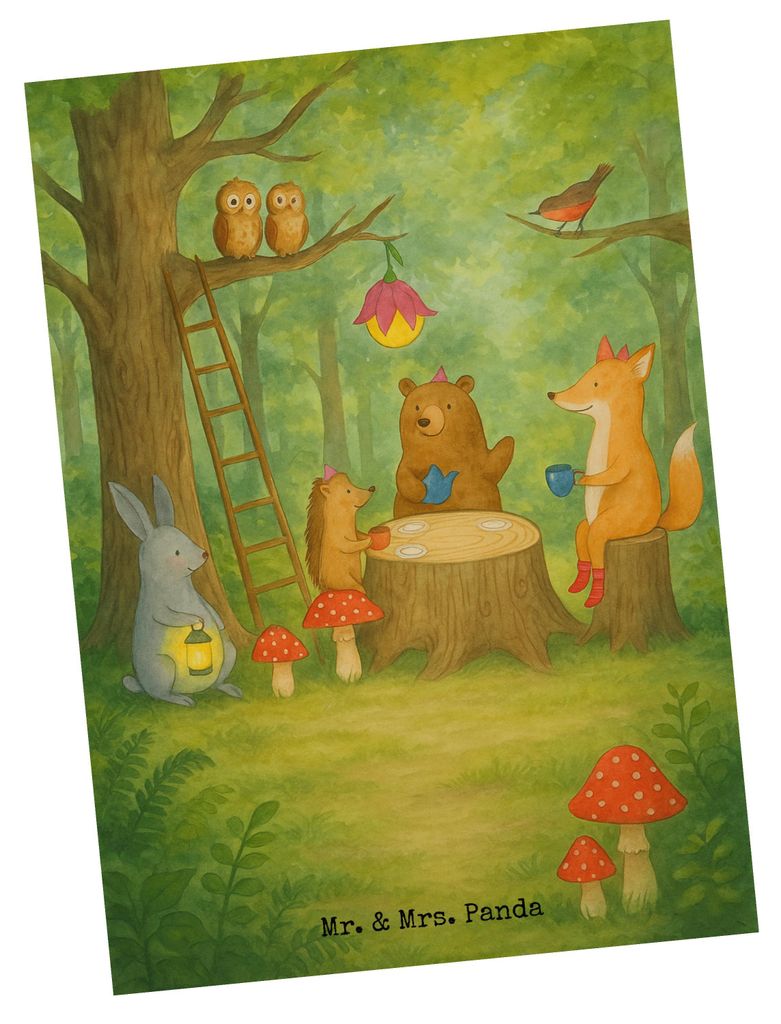 Mr. & Mrs. Panda Postkarte Waldtiere Picknick Design - Weiß - Geschenk, Eichhörnchen, Fuchs, Lustige Sprüche, Igel, Wald, Hase, Ansichtskarte, G...