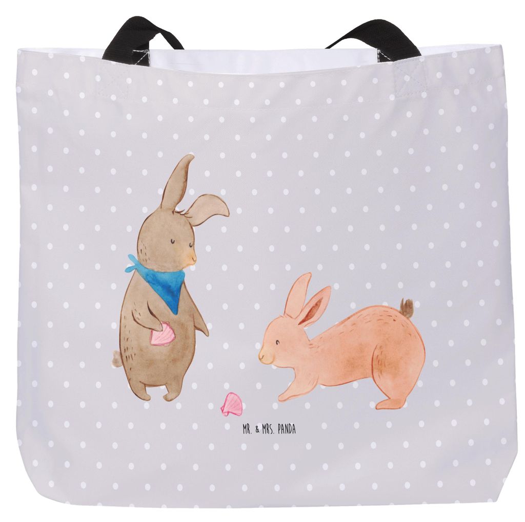 Mr. & Mrs. Panda Tote Bag Hasen Muschel - Grau Pastell - Geschenk, Meer, Strand, Bruder, Urlaub, Beste Freundin, Strandtasche, Reisetasche, Laptopt...
