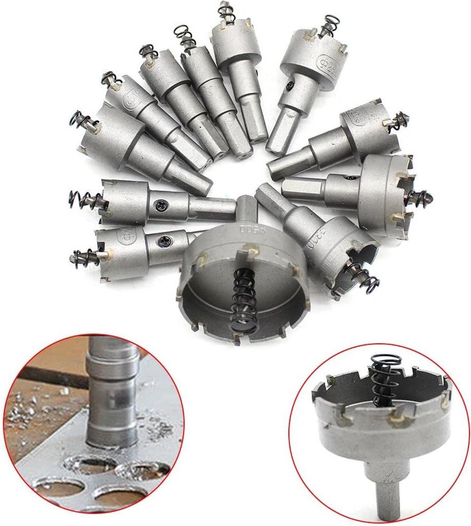 12-teiliges HSS-Karbid Lochsägen-Set, Kernbohrer/Kreisschneider 15–50 mm, für Metall