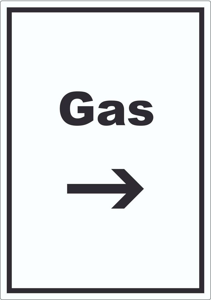 Gas Aufkleber mit Text und Richtungspfeil rechts Anschluss hochkant A6 (105x148mm)