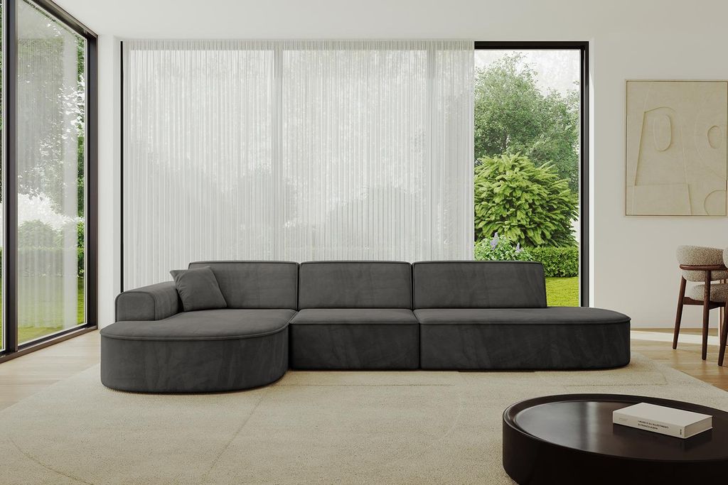 ALTDECOR Ecksofa in L-Form MARI-L2 - 328x171x79,5 cm Dunkelgrau - Corner Sofa Bett Eckcouch Couch Wohnlandschaft Cauchsofa