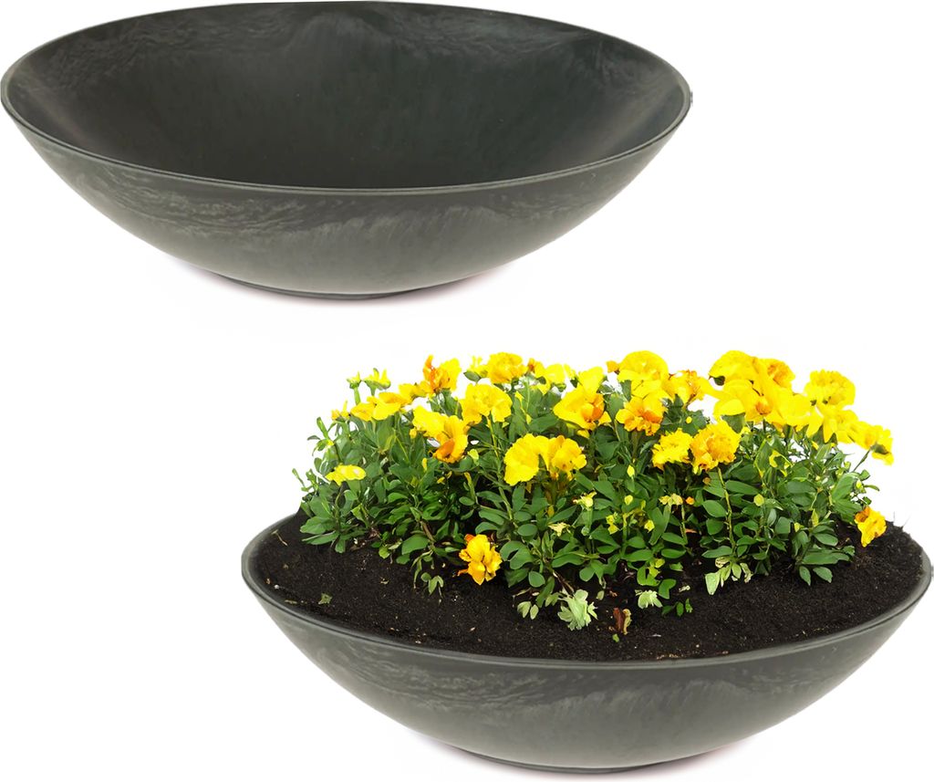 Flache Pflanzschalen für draussen Dekoschalen rund schwarz 35 cm