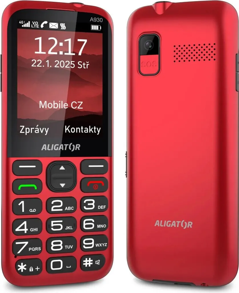 Téléphone pour senior Aligator A930 rouge avec bouton d'urgence GPS