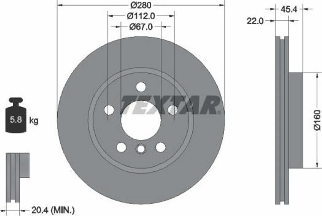 Disque de frein ventilé Textar 92279203 qualité OE BMW 34116799347