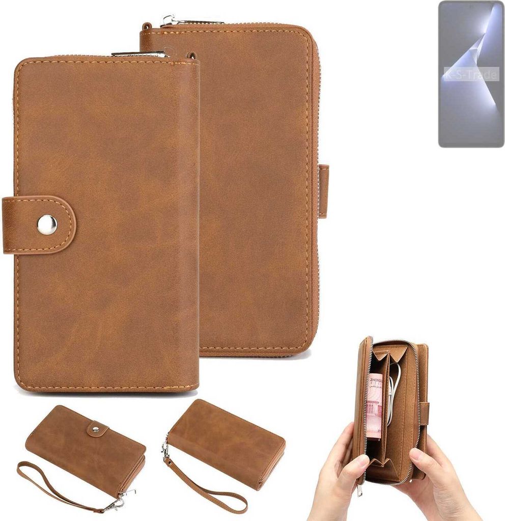K-S-Trade Handyhülle Schutzhülle kompatibel mit Tecno Pova 5 Pro & Portemonnee Tasche Handytasche Case Etui Geldbörse Wallet braun (1x)