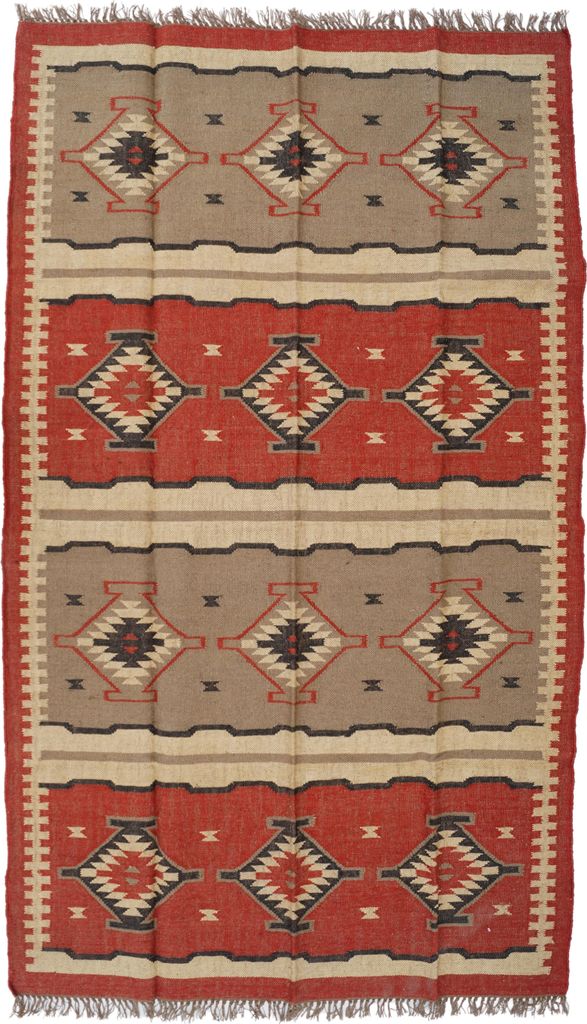 Orientalischer Grob Gewebter Kelim Teppich 250*150 cm - Muster 1, Rot, Jute,Wolle, Teppiche, Bodenmatten