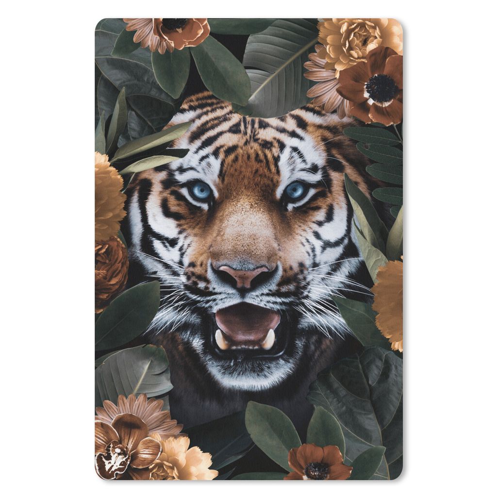 MuchoWow Mauspad Mousepad Tiger - Brüllen - Blume 40x60 cm - Mousepads - Maus Mat - Pad - Mausunterlage - Schreibtisch Accesoire