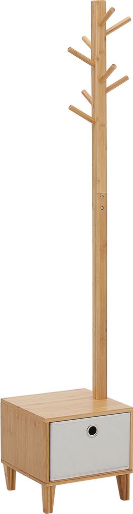 HOMCOM Bambus-Standgarderobe, Garderobe mit baumartiger Bank, Stoffschublade und 8 Haken zum Aufh?ngen von Kleidertaschen, Feuerwehrleute, fš¹r E...