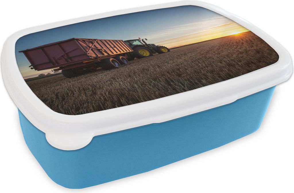 KitchenYeah Lunchbox Brotzeit Brotdose 17x11 cm Traktor - Grün - Sonnenuntergang - Horizont - Grün - Landleben Kinder Brotzeitdose - Lunch - Ku...