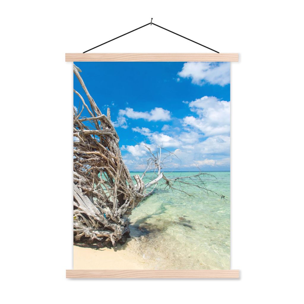 MuchoWow Textilposter Strand - Äste - Tropisch - Meer 40x53 cm mit holzfarbenen Rahmen - Schlafzimmer