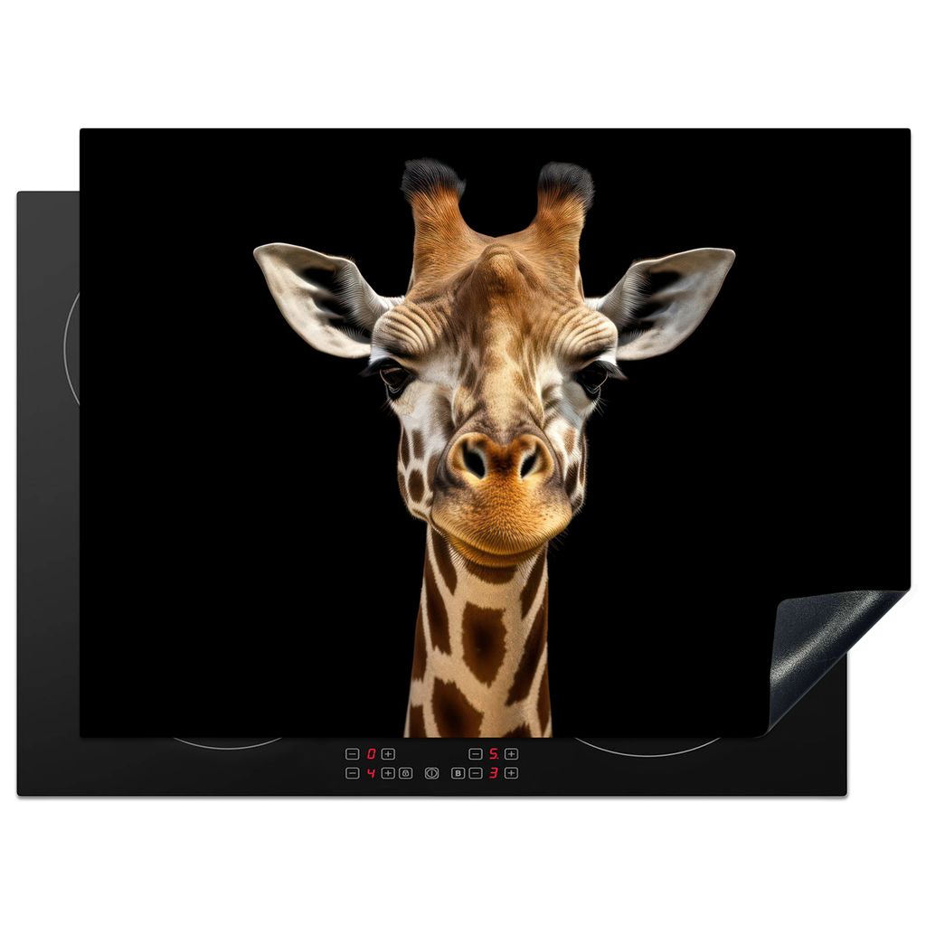 KitchenYeah Herdabdeckplatte Tiere - Giraffe - Porträt - Schwarz , 70x52cm, Küche Deko, Glaskeramikkochfeld Herdabdeckung, Abdeckplatte fùr Ko...