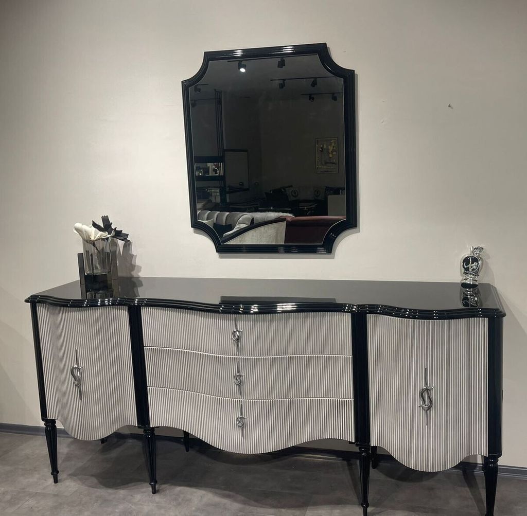 Casa Padrino Luxus Barock Sideboard mit Spiegel Schwarz / Grau / Silber - Luxus Möbel Möbel im Barockstil - Barock Möbel - Barock Einrichtung - ...