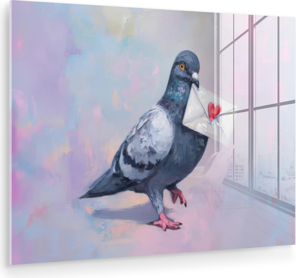 MuchoWow Glasbilder - Bilder auf Wandbild - Foto auf Glas Taube - Umschlag - Lila 80x60 cm Wanddekoration aus Glas - Acrylglasbild - Acrylbilder - ...