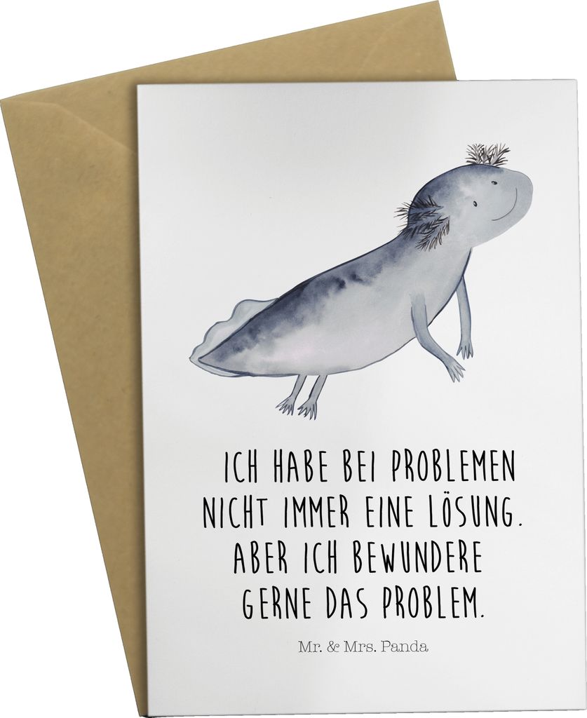 Mr. & Mrs. Panda Grußkarte Axolotl Schwimmen - Weiß - Geschenk, Klappkarte, Motivation, einladungskarten, Optimistisch, Probleme, Lurch, weihnach...