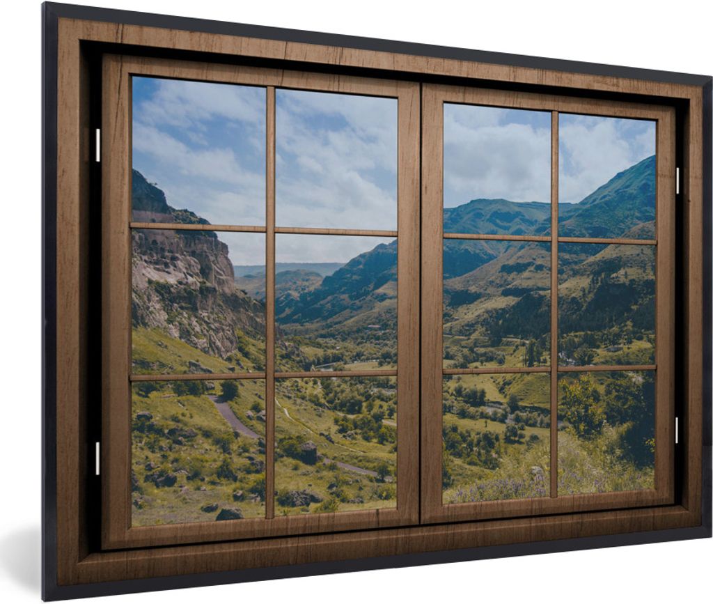 MuchoWow MuchoWow Gerahmtes Poster Aussicht - Berg - Baum 30x20 cm - Poster mit zchwarzem Bilderrahmen - Kunstdruck - Bild-Poster