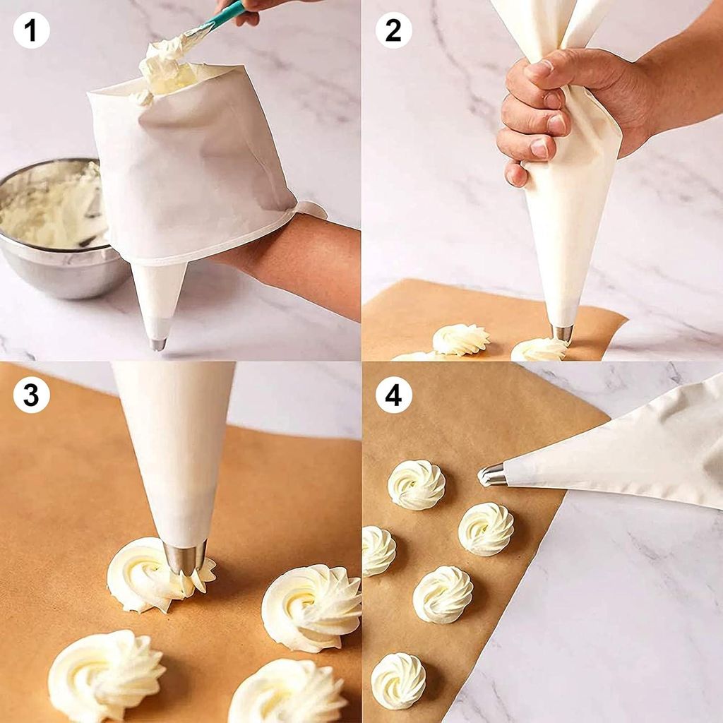 Professionelle Spritztüte Robuste Baumwoll-Innenbeschichtung 5 Edelstahl-Tüllen für Kuchen- und Biscuitdekoration Wiederverwendbar und spülmasc...