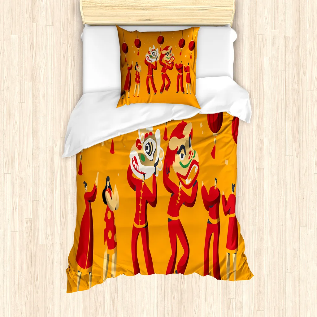 Set Copripiumino ABAKUHAUS Capodanno Cinese 135x200 Antiacaro Arancio