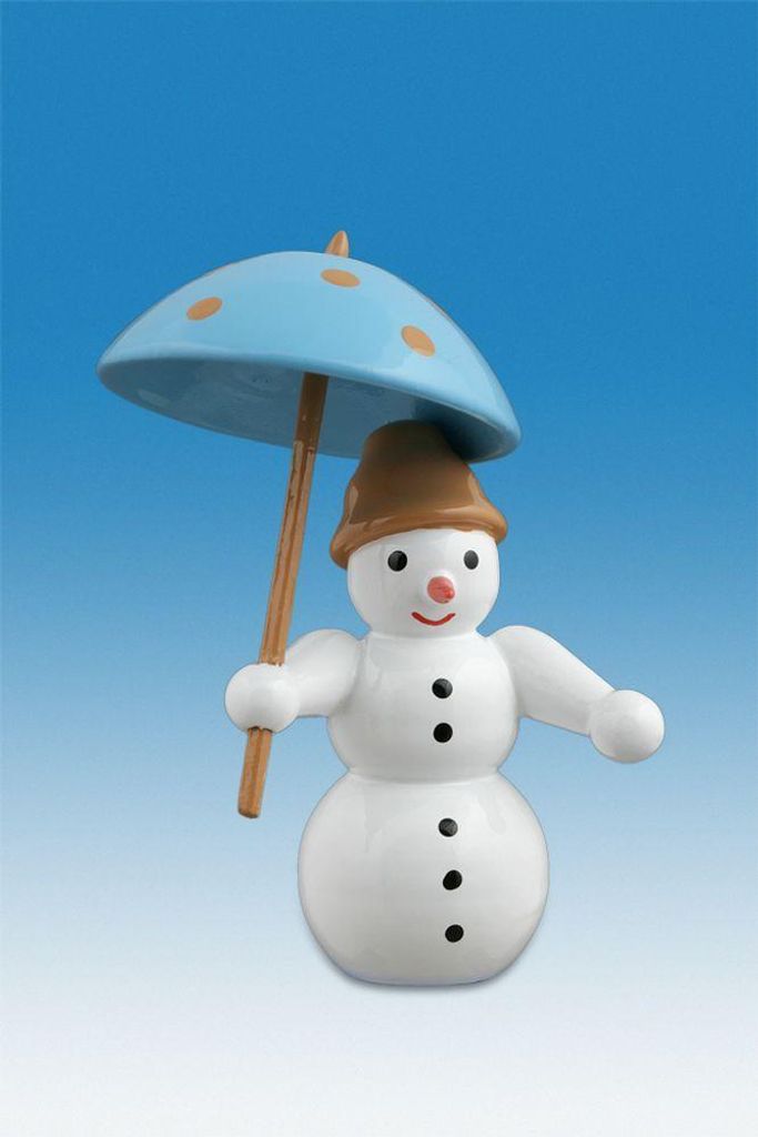 Holzfigur Schneemann mit Schirm Höhe 6,5cm NEU