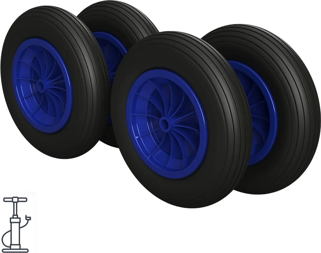 4 Ruote Pneumatiche 3.50-8 per Carriola Giardino - Ø 370 mm Blu