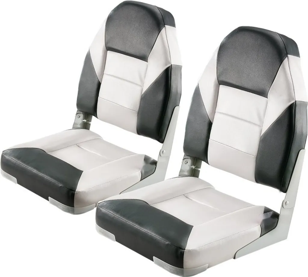 Siège de bateau à haut dossier noir et gris avec coussin en mousse