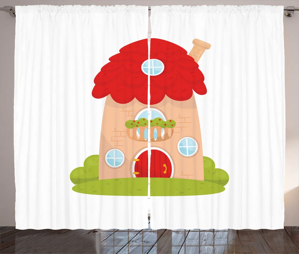 Rideau de salon imprimé maison champignon en forêt féerique 280x225