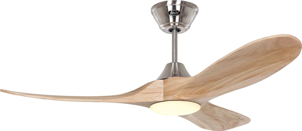 Energiespar Deckenventilator mit LED Beleuchtung und Fernbedienung Eco Genuino-L Chrom gebürstet / Holz Natur 122 cm
