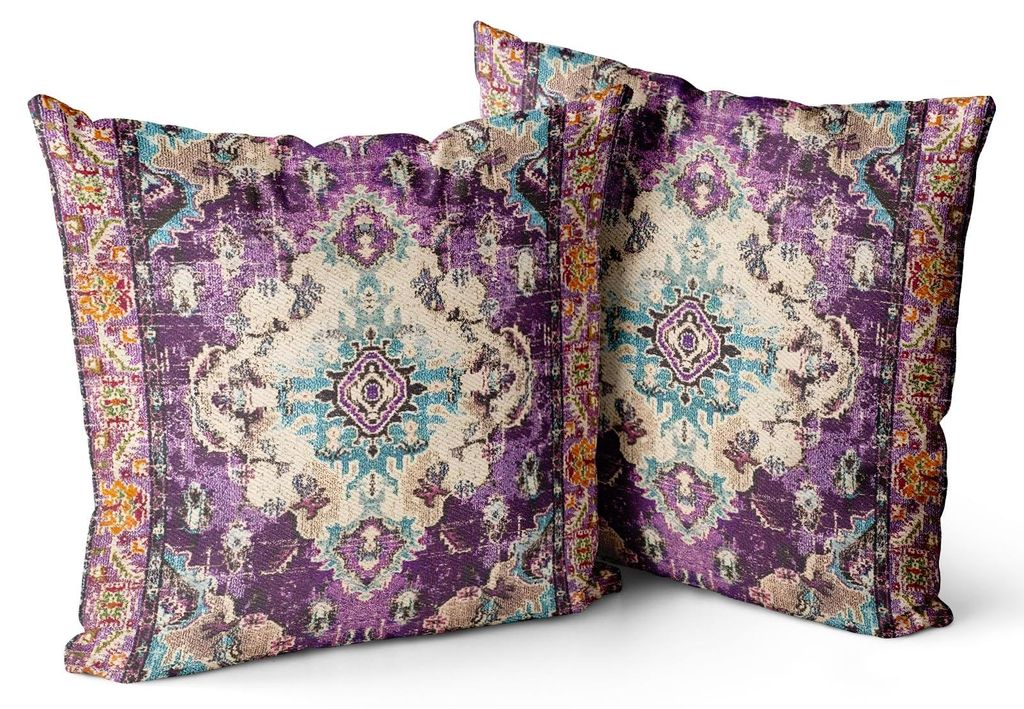 Set mit 2 Boho-Kissenbezügen, 45 x 45 cm, lila Samt