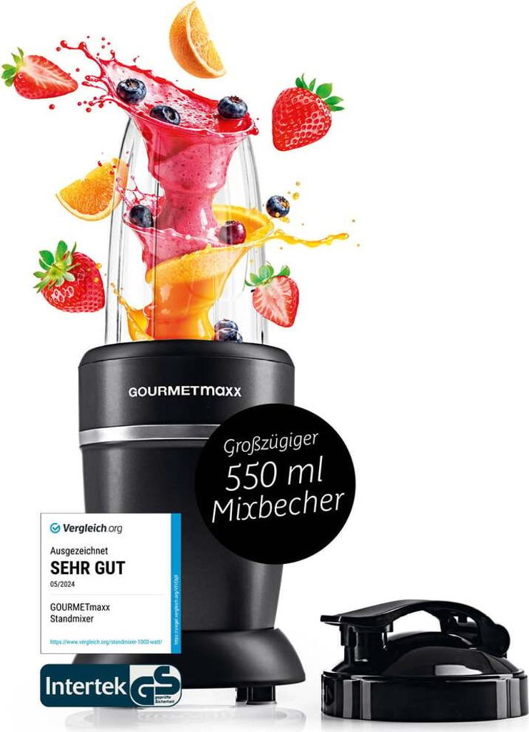 'GOURMETmaxx Nutrition Mixer Pro 1.000 mit Zubehörset M - Shakes, Smoothies & Co.