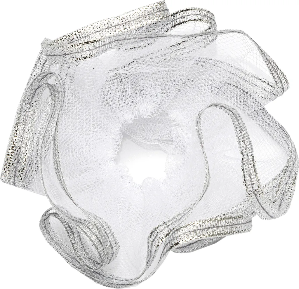 Manchette pour cierge de communion et baptême tulle et satin argent
