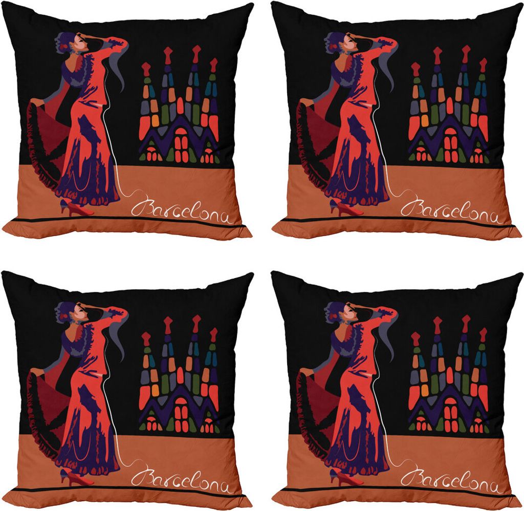 ABAKUHAUS Spanisch Kissenbezug Set (4 Stück), Traditonal Dancer Frau, Moderner Doppelseitiger Digitaldruck, 45 cm x 45 cm, Mehrfarbig