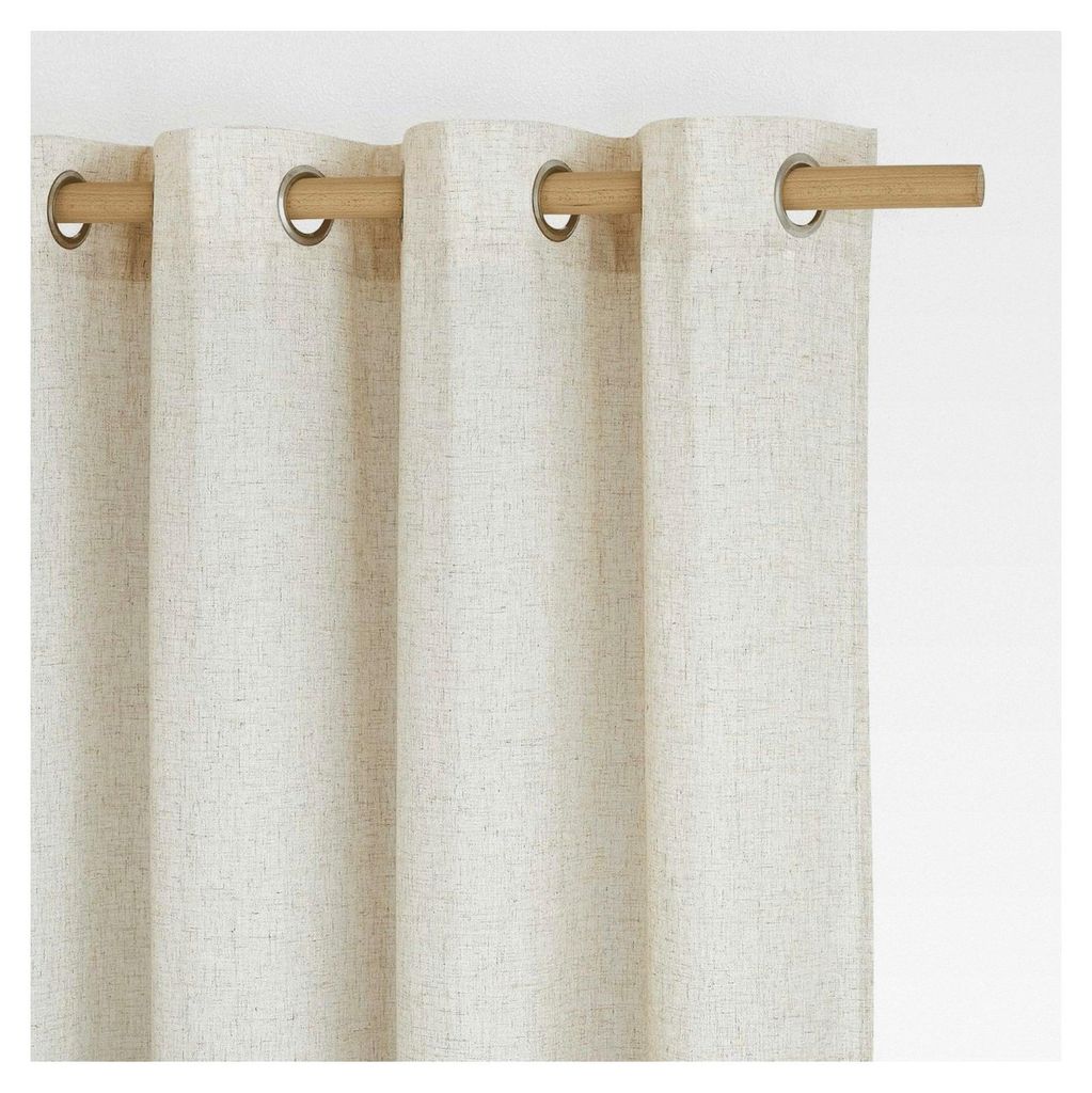 Scheibengardinen im Landhausstil, Leinen Ösenschal 2er Set H 137 x B 140 cm Beige, Kurze Gardinen für Küche und Badezimmer Fenster in Leinenopti...