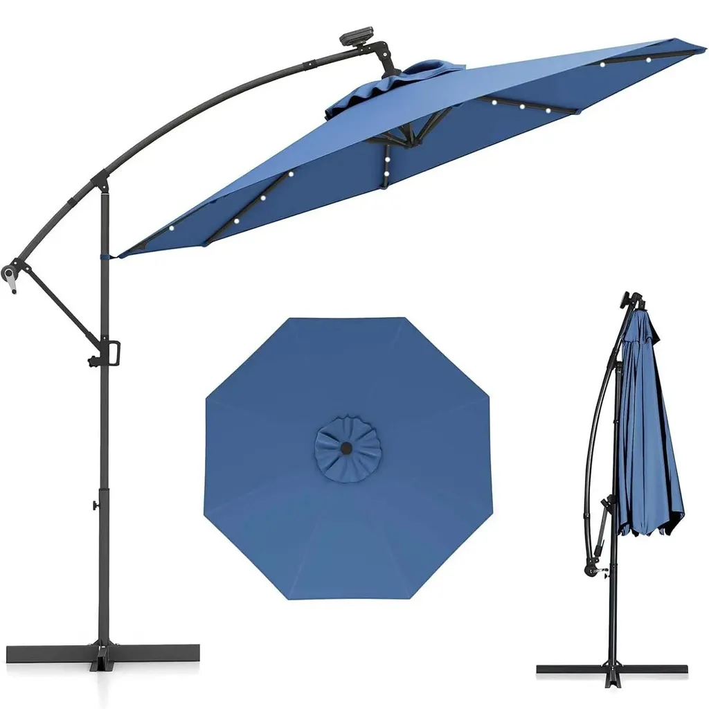 Parasol solaire déporté inclinable 3m bleu pour terrasse et jardin moderne
