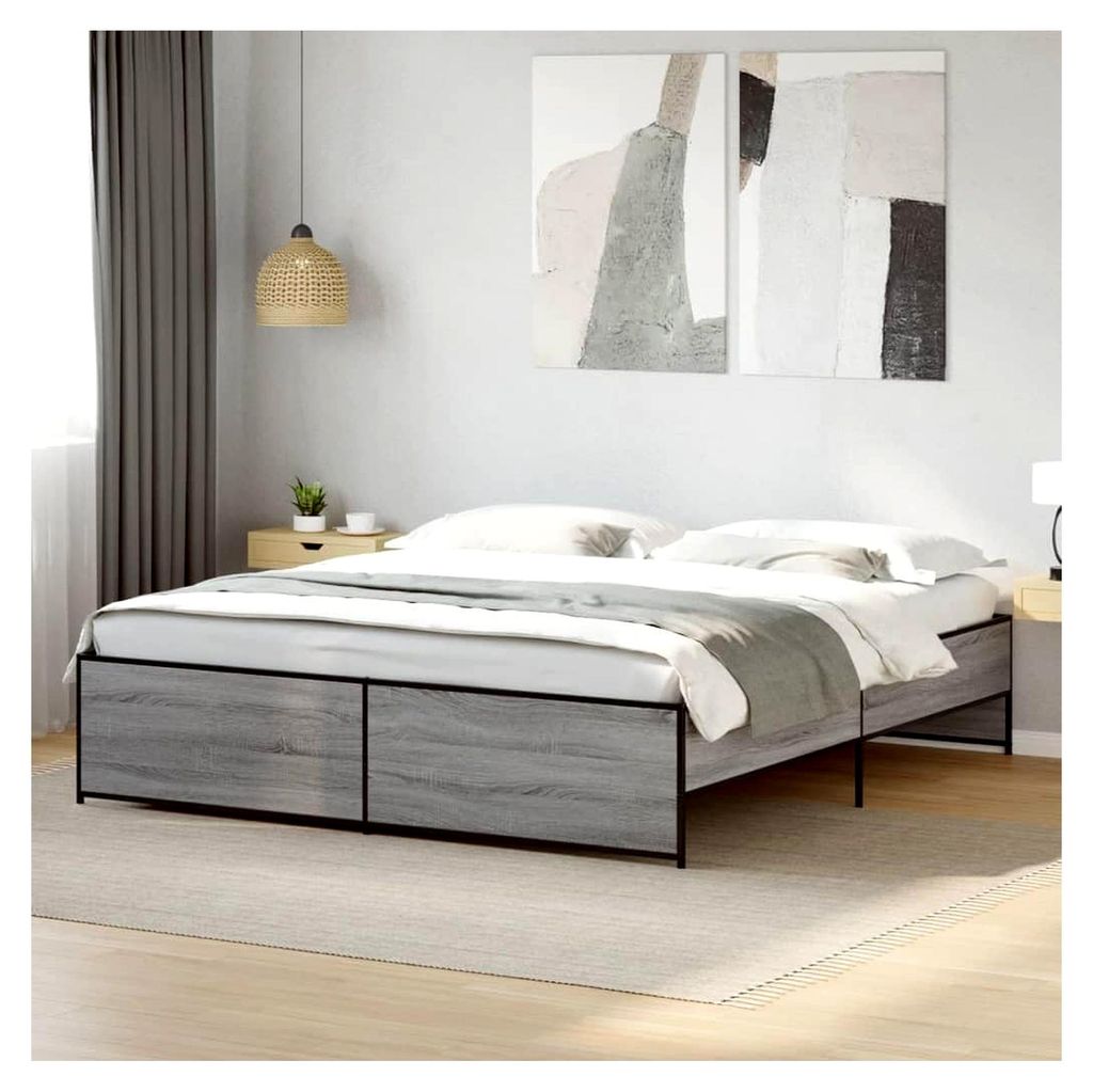 Bettgestell Grau Sonoma 180x200 cm aus Holzwerkstoff und Metall