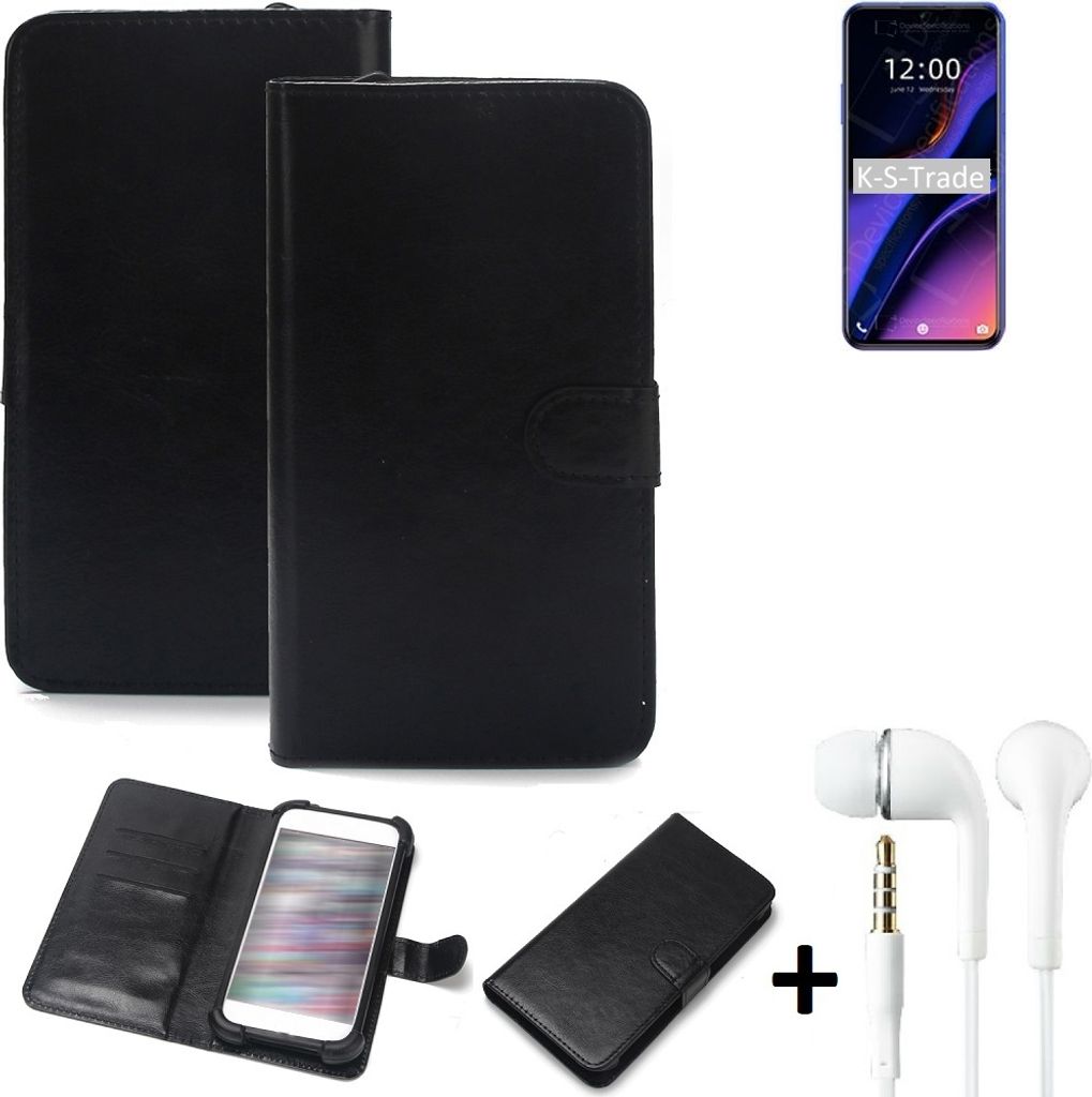 K-S-Trade Wallet Case Handyhülle kompatibel mit Doogee X95 Schutzhülle Flip cover Flipstyle Tasche Hülle Flipcover Slim Bumper schwarz + in ear