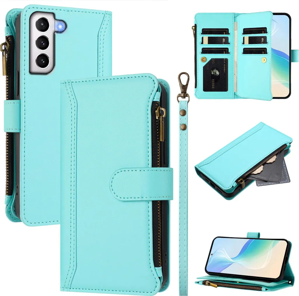 Custodia Samsung S21 5G Verde Menta: Portafoglio con Cerniera e Zip