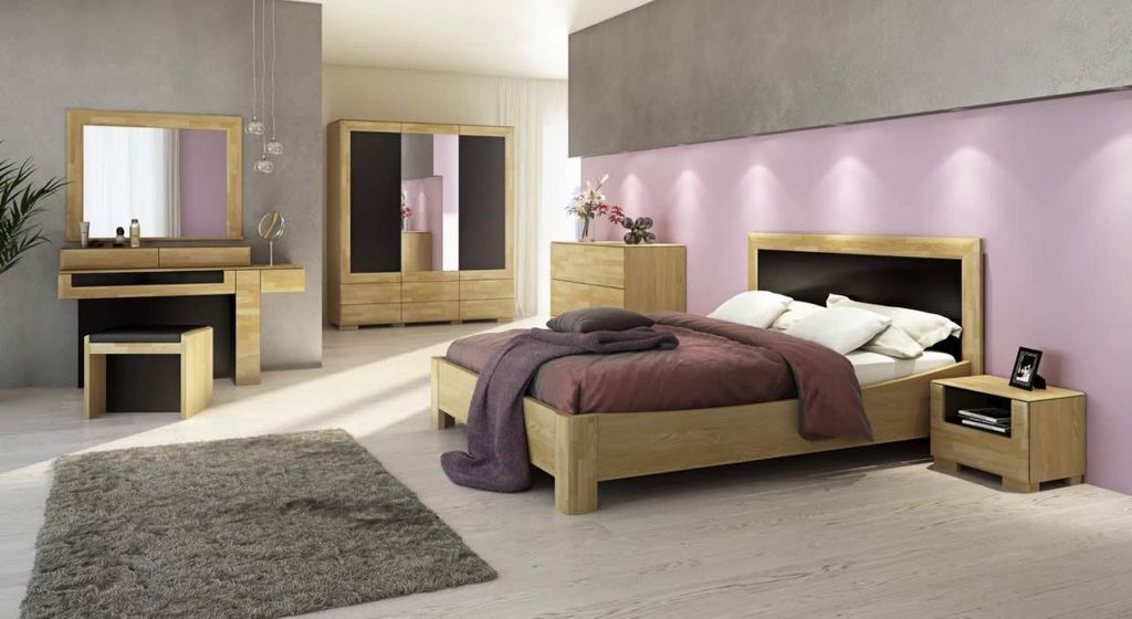 Easy Möbel Schlafzimmer Komplett - Set C Lipik, 9-teilig, teilmassiv, Farbe: Eiche / Schwarz