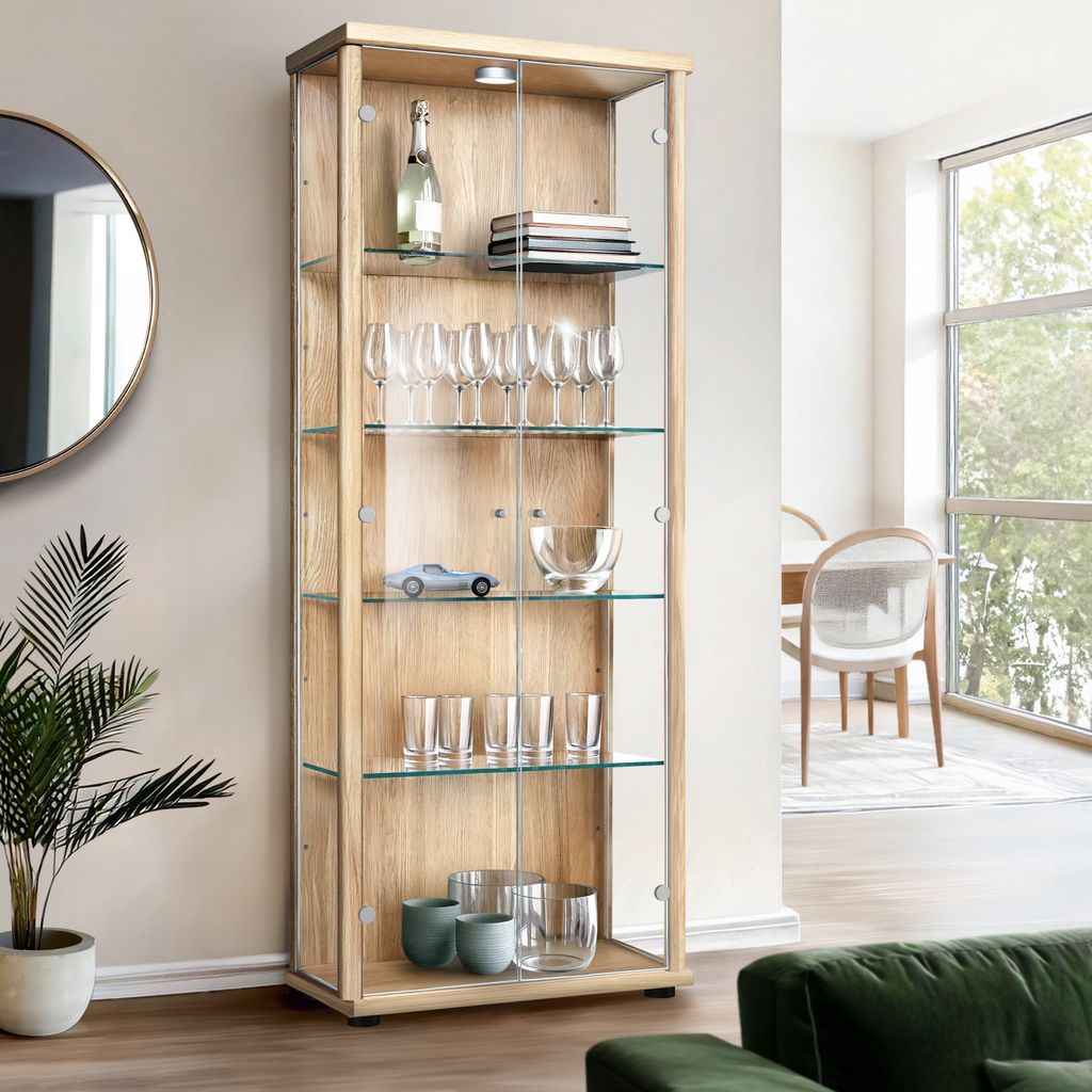 K-Möbel Glasvitrine stehend in Buche Nachbildung (176x67x33 Produktbild 