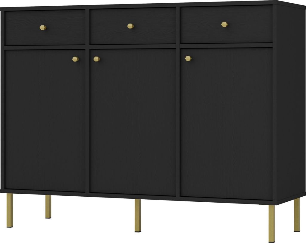 Selsey Oktio - Sideboard 3-türig mit 3 Schubladen, schwarz-graphit, 125 cm