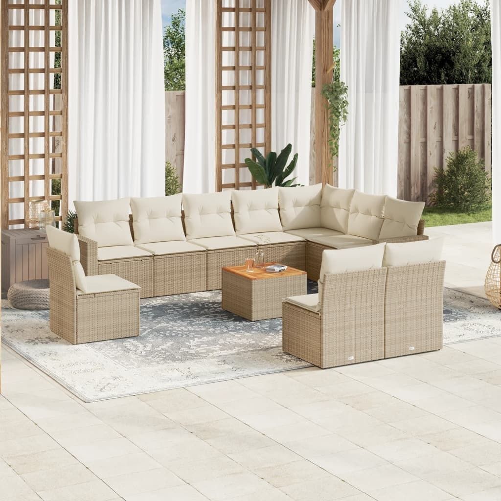 Maison Exclusive - 11-tlg. Garten-Sofagarnitur mit Kissen Beige Poly Rattan