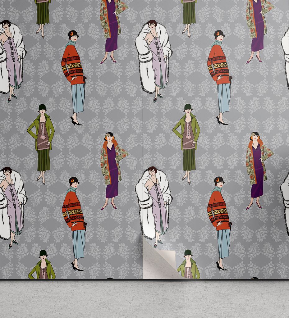 ABAKUHAUS Retro abziehbare & klebbare Tapete für Zuhause, Flapper Mädchen 20s Mode, selbstklebendes Wohnzimmer Küchenakzent, 33 cm x 250 cm, Meh...