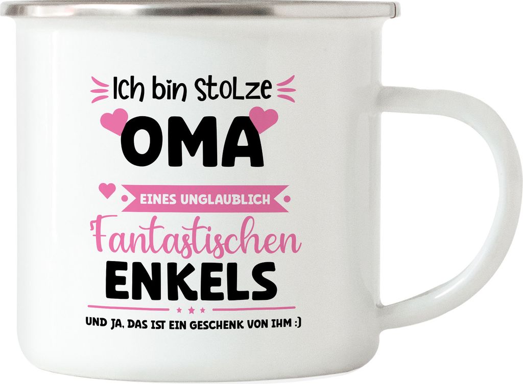 Ich bin stolze Oma Emaille Tasse Geschenk Muttertag Oma Enkel Geburtstag